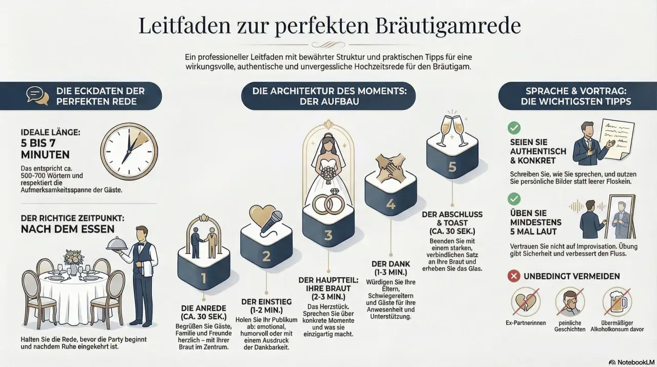 Leitfaden für die perfekte Bräutigamrede: Struktur, Tipps & Aufbau. Fokus auf die Braut, Dankbarkeit und authentische Momente.