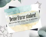 Eine Karte mit dem witzigen Spruch "Deine Fürze stinken! Aber ich liebe dich so lange, bis sie mich töten." Perfekt für einen lustigen Hochzeitstag oder als Geschenk für die Ehe.