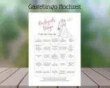 Hochzeits-Bingo-Vorlage mit lustigen Aufgaben, um Gäste kennenzulernen. Perfekt für eine lockere Hochzeitsrede!