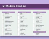 Hochzeits-Checkliste mit Kategorien wie Kleidung, Empfang und Zeremonie. Eine kostenlose Vorlage für Ihre Hochzeitsplanung.