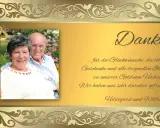 Ein glückliches Paar feiert seine Goldene Hochzeit. Eine lustige Danksagung für Glückwünsche und Geschenke.