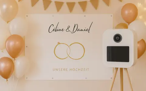 Hochzeits-Deko mit Ballons und einem DIY Photo Booth für Céline & Daniel.