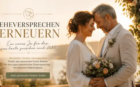 Ein glückliches Paar erneuert sein Eheversprechen. Finde den perfekten Redner für deine persönliche Eheerneuerung.