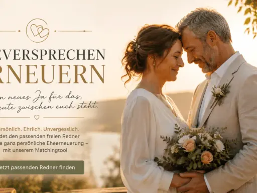 Ein glückliches Paar erneuert sein Eheversprechen. Finde den perfekten Redner für deine persönliche Eheerneuerung.