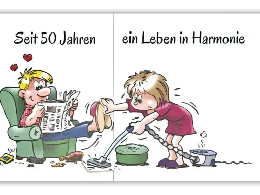 Lustiger Vortrag zur goldenen Hochzeit: Mann entspannt, Frau saugt. Ein Leben in Harmonie?